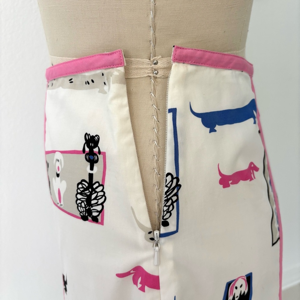 itw By Claude Brown Whimsical Dog Print Skirt Cotton Pink Black A-Line 10 - Picture 5 of 8